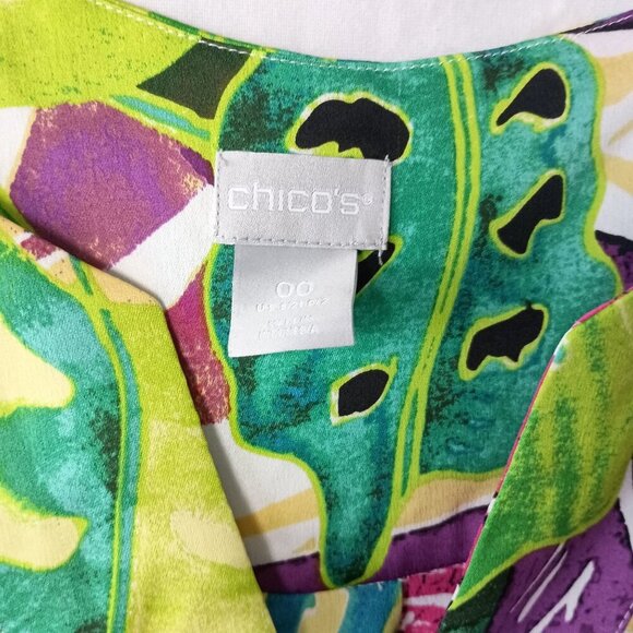 Chico’s Island Sleeveless Tie Front Blouse Size XS/2 Tropical Resort Style Top - Picture 3 of 6